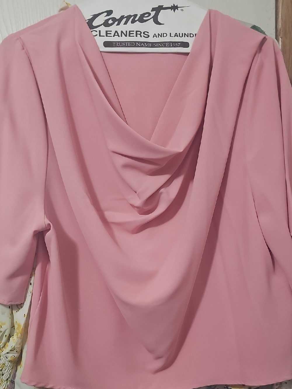 Chic & Stylish-Pink Draped Cowl Neck Women’s Top